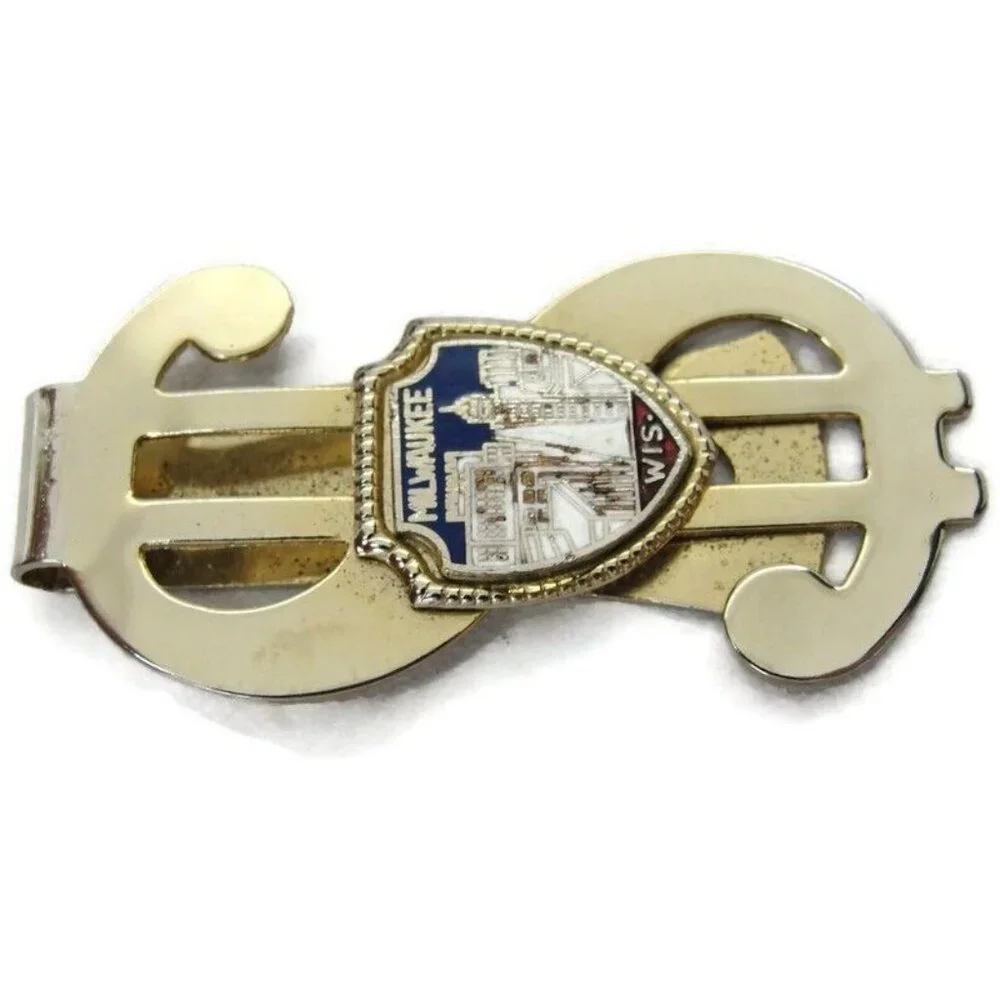 Vintage Dollar Sign Milwaukee Money Clip Men Wallet ID Credit Card Holder